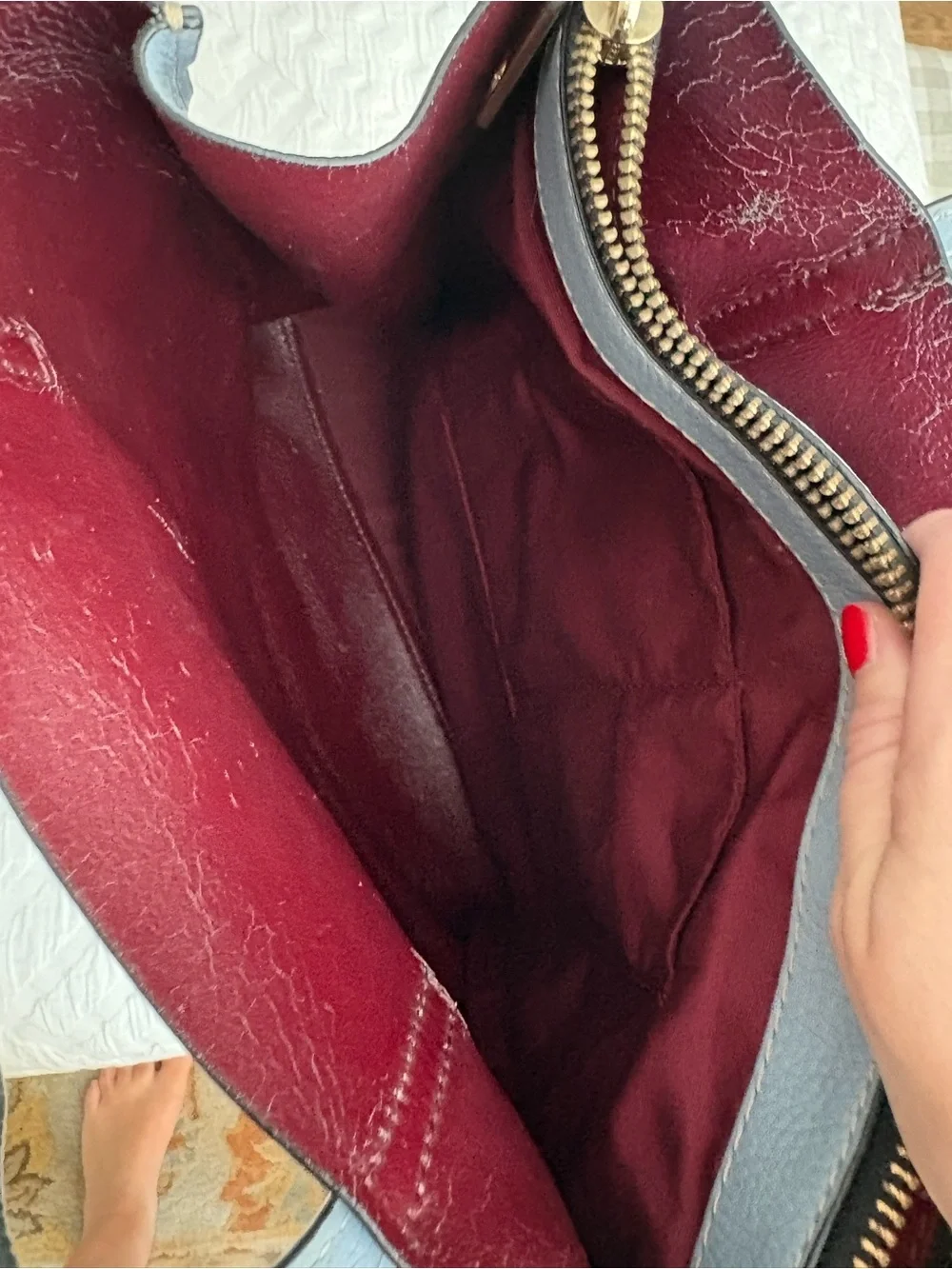Marc Jacobs Dusty Blue Pebbled Leather Tote with Gold Ring